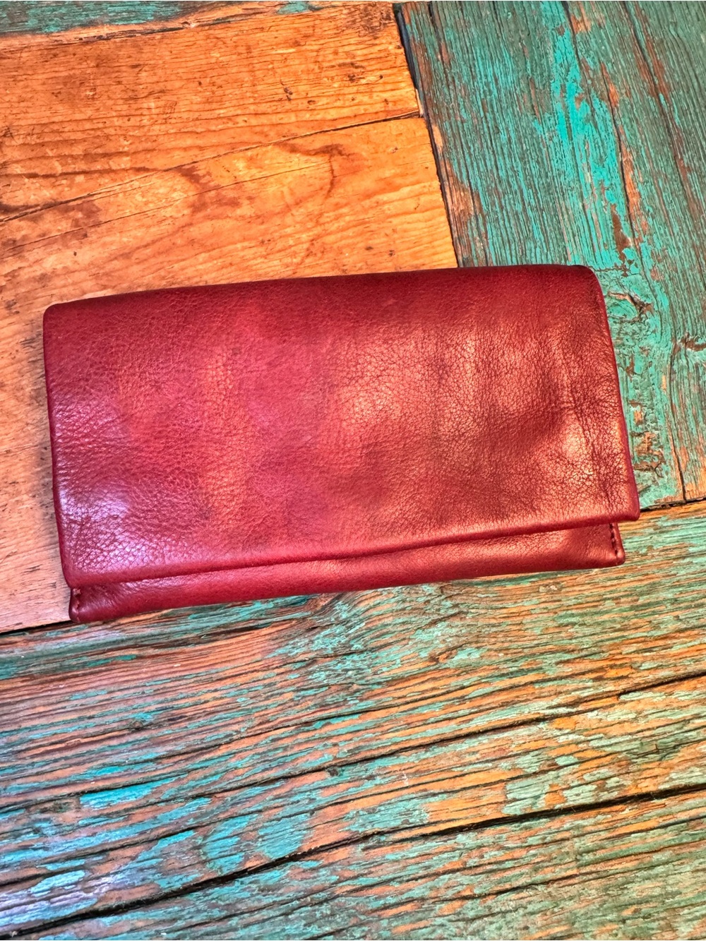 Elegant Women's Leather Foldover Wallet - Deep Burgundy